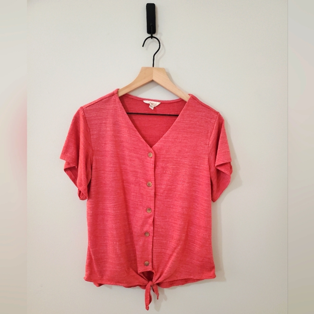 Weatherproof Vintage Button Down, Tie Front Top